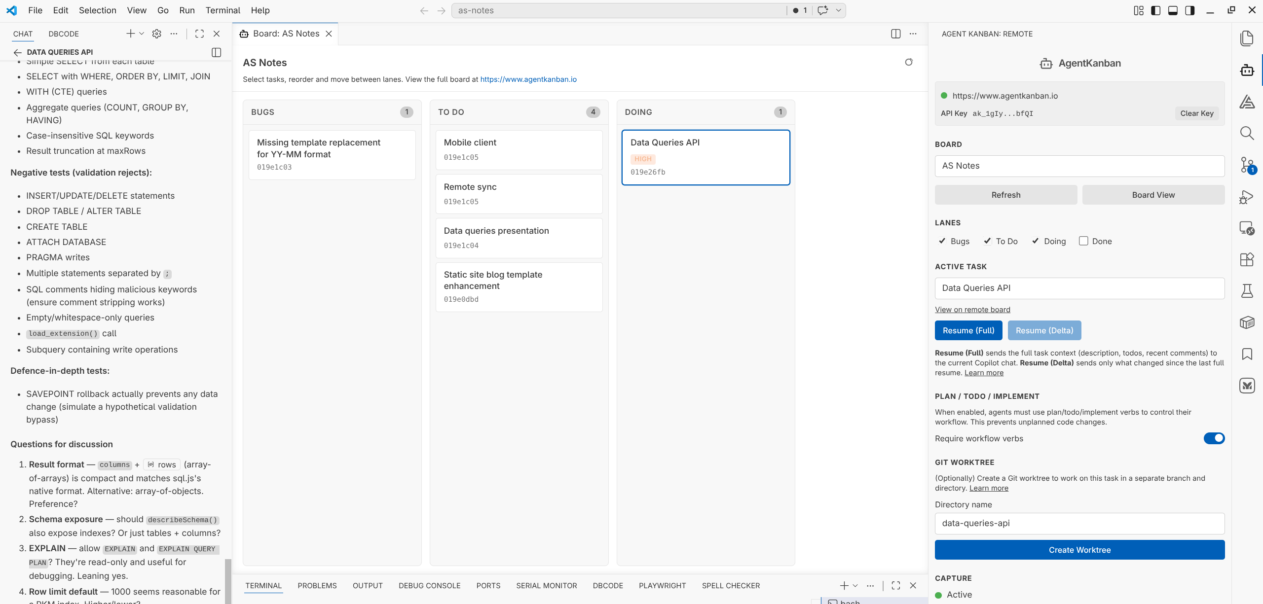 AgentKanban side bar and VS Code local board