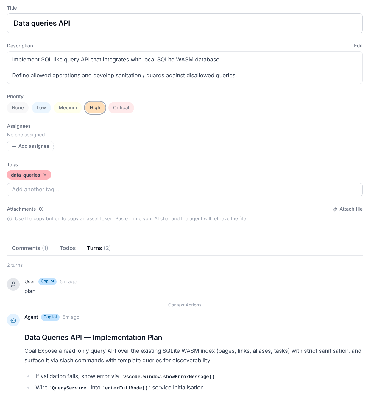 AgentKanban task with agent turn capture